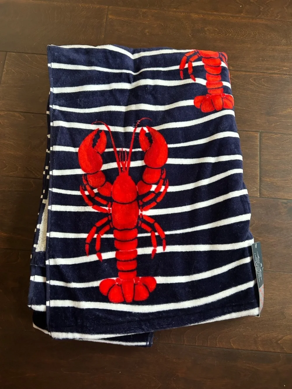 Brooks Brothers Home Beach Towel Cotton Striped Lobster print Blue red 36”x72”
